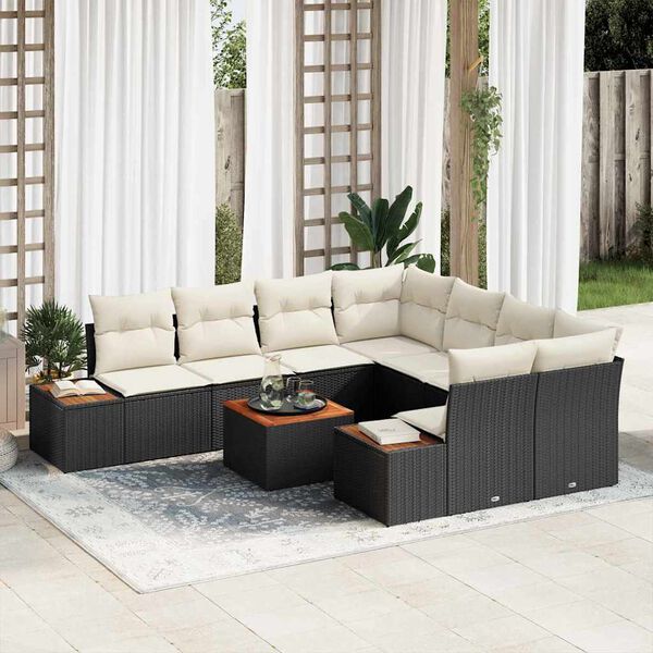 vidaXL Havesofa S&aelig;t med pude 9 pcs Sort Poly rattan
