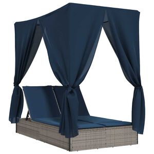 vidaXL solseng med tag og gardiner polyrattan gr&aring;