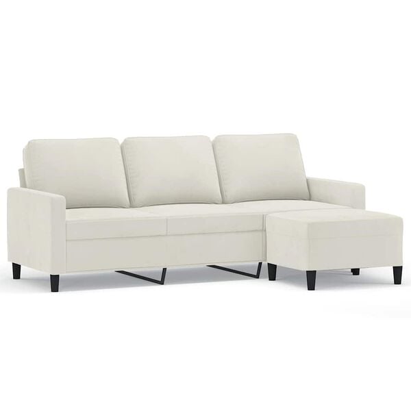 vidaXL 3-personers sofa med fodskammel 180 cm velour cremefarvet