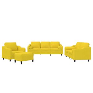 vidaXL sofas&aelig;t 4 dele med puder stof lysegul