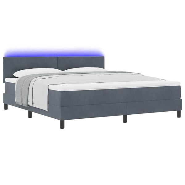 vidaXL LED Box Spring Bed med madras M&oslash;rkegr&aring; 180 x 200 cm Fl&oslash;jl