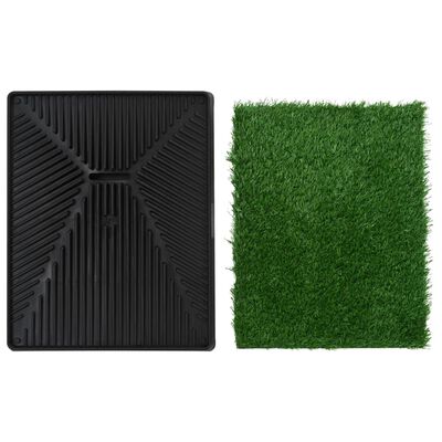 vidaXL kæledyrstoilet med bakke og kunstgræs 2 stk. 63x50x7 cm grøn