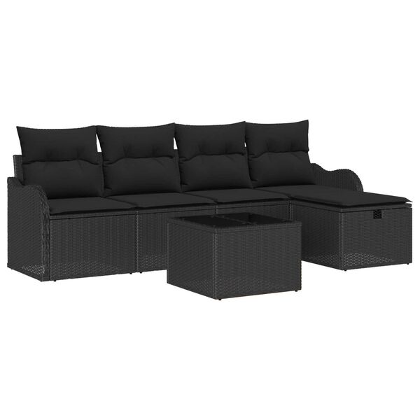 vidaXL Havesofa Sæt med pude med opbevaring 6 pcs Sort Poly rattan