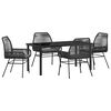 vidaXL Have Spisebordss&aelig;t med pude 5 pcs Sort polyrattan