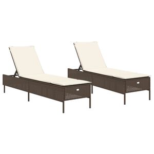 vidaXL liggestole 2 stk. med hynder polyrattan brun