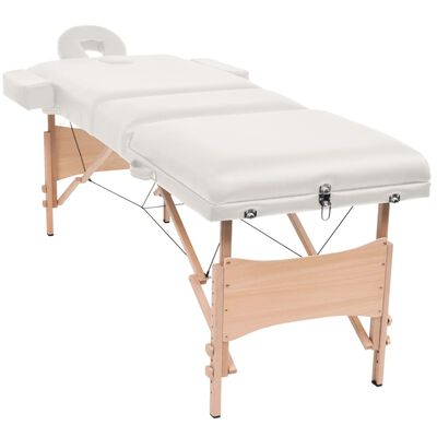 vidaXL foldbart massagebord med skammel 3 zoner 10 cm tyk hvid
