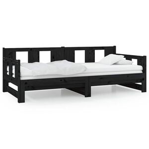 vidaXL daybed med udtr&aelig;k 2x(80x200) cm massivt fyrretr&aelig; sort