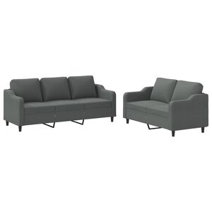 vidaXL sofas&aelig;t 2 dele med hynder stof m&oslash;rkegr&aring;