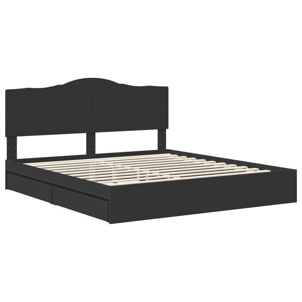 vidaXL Opbevaringsseng med skuffe Sort 200 x 200 cm Konstrueret tr&aelig;