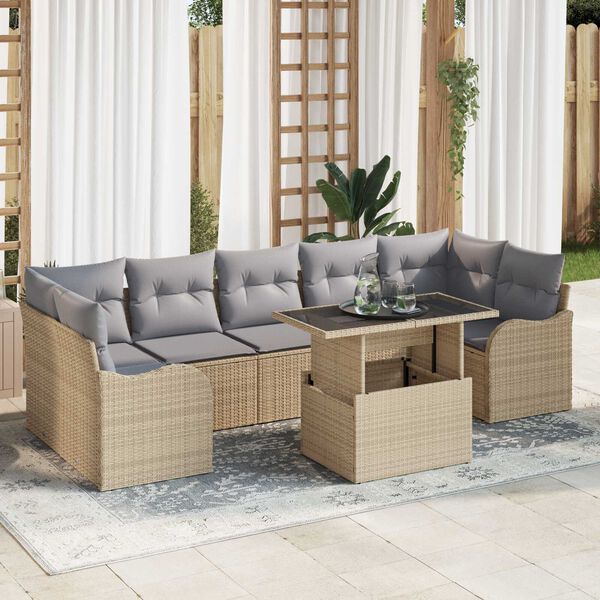 vidaXL Havesofa S&aelig;t med pude med opbevaring 8 pcs Beige Poly rattan