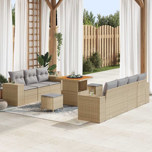 vidaXL Havesofa Sæt 10 pcs Beige polyrattan