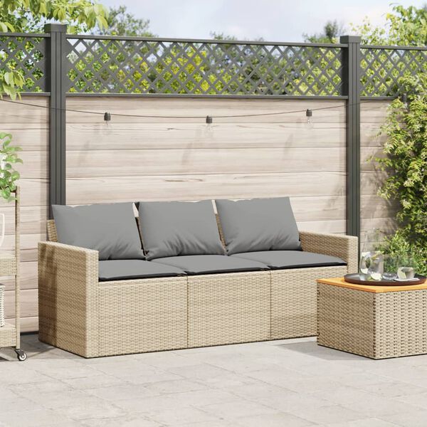 vidaXL 3-personers havesofa med hynder polyrattan beige