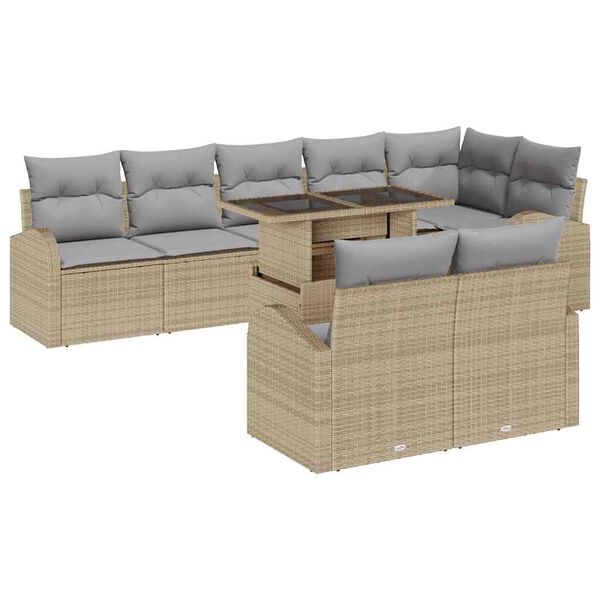vidaXL Sofa S&aelig;t med pude 9 pcs Beige og lys gr&aring; polyrattan