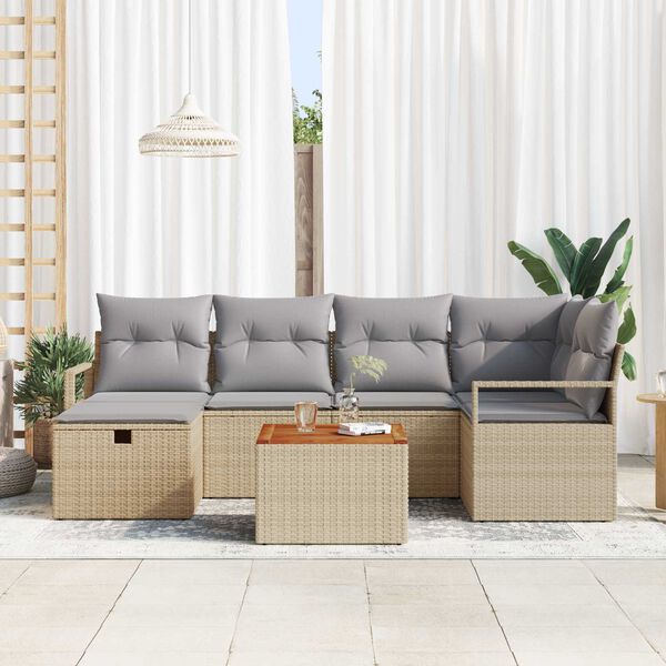 vidaXL Havesofa Sæt med pude med opbevaring 7 pcs Beige Poly rattan