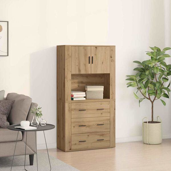 vidaXL Highboard Artisan Egetr&aelig; 80 x 33 x 150 cm Konstrueret tr&aelig;