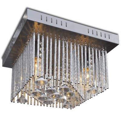 Firkantet loftslampe med krystaludsmykninger og aluminiumstriber
