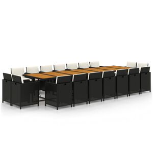 vidaXL spisebordss&aelig;t til haven 19 dele med hynder polyrattan sort