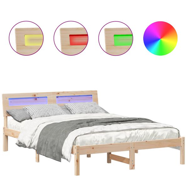 vidaXL Sengestel med hovedg&aelig;rde Brun 120 x 200 cm Massiv fyrretr&aelig;