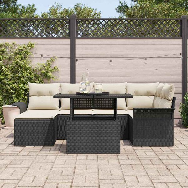 vidaXL Havesofa S&aelig;t med pude 7 pcs Sort Poly rattan