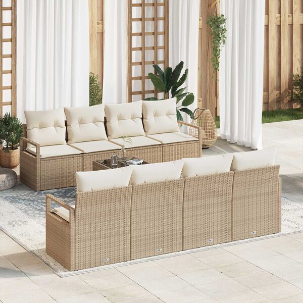 vidaXL Havesofa S&aelig;t med pude 9 pcs Beige og creme polyrattan