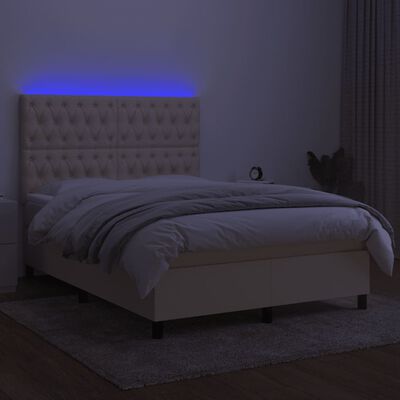 vidaXL kontinentalseng med LED-lys 140x190 cm stof cremefarvet