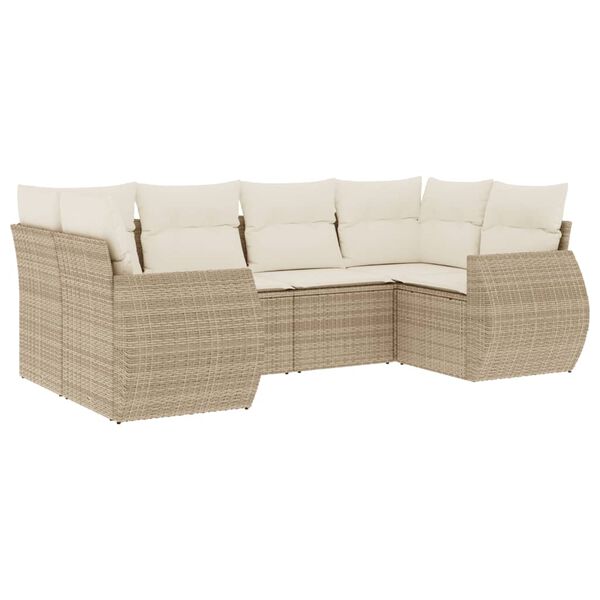 vidaXL sofas&aelig;t til haven 6 dele med hynder polyrattan beige