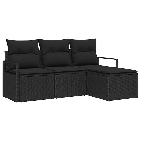 vidaXL Sofa S&aelig;t med pude med opbevaring 4 pcs Sort polyrattan