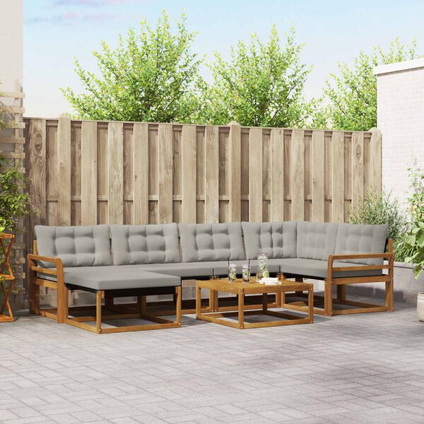 vidaXL Udend&oslash;rs sofagruppe 7 pcs Naturlig og Lys Gr&aring; Massivt Akacietr&aelig;