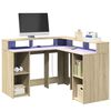 vidaXL skrivebord med LED-lys 130x130x91 cm konstrueret tr&aelig; sonoma-eg