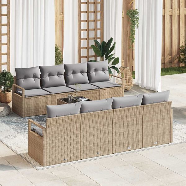 vidaXL Havesofa Sæt med pude 9 pcs Beige og grå polyrattan