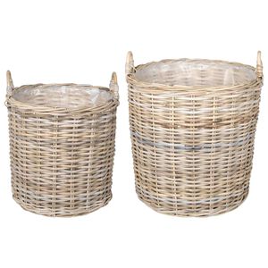 vidaXL Plantekurv med opbevaring 2 stk. Naturlig gr&aring; Kubu rattan