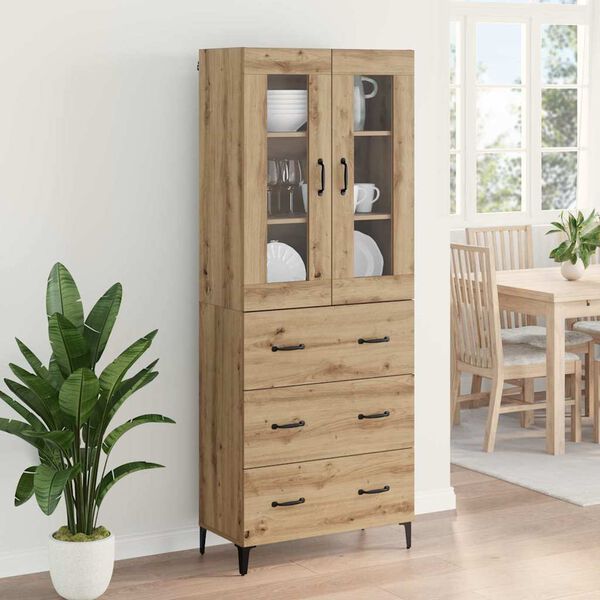 vidaXL Highboard Artisan Egetr&aelig; 69,5 x 34 x 180 cm Konstrueret tr&aelig;