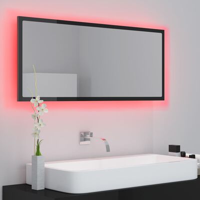 vidaXL badeværelsesspejl med LED-lys 100x8,5x37 cm akryl sort højglans