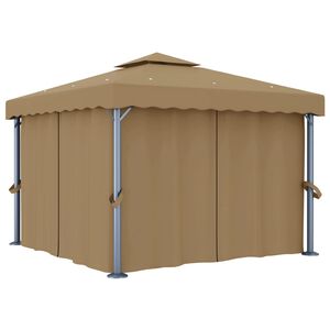 vidaXL pavillon med gardin 3x3 m aluminium gr&aring;brun