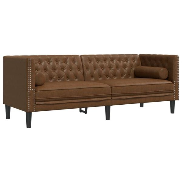 vidaXL 3-personers Chesterfield-sofa med puder imiteret ruskind brun