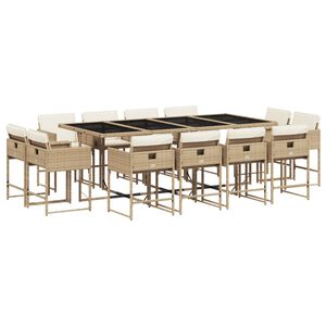 vidaXL spisebordss&aelig;t til haven 13 dele med hynder polyrattan beige