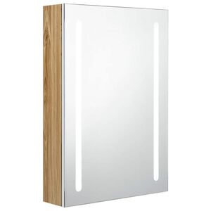 vidaXL badev&aelig;relsesskab med spejl + LED-lys 50x13x70 cm hvid og egetr&aelig;