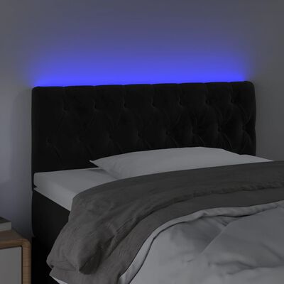 vidaXL sengegavl med LED-lys 90x7x78/88 cm velour sort
