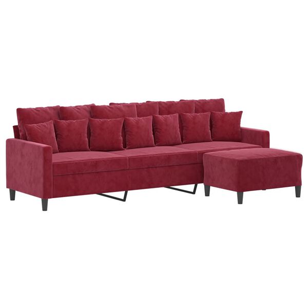 vidaXL 3-personers sofa med fodskammel 210 cm velour vinr&oslash;d