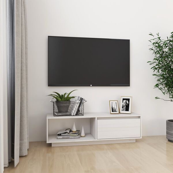 vidaXL tv-bord 110x30x33,5 cm massivt fyrretræ hvid