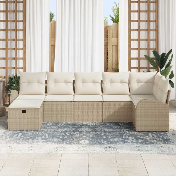 vidaXL Havesofa S&aelig;t med pude med opbevaring 7 pcs Beige polyrattan