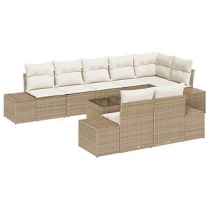 vidaXL Havesofa S&aelig;t med pude 9 pcs Beige og creme polyrattan
