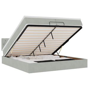 vidaXL osmannisk sengeramme med madrasser 200x200 cm fl&oslash;jl lysegr&aring;