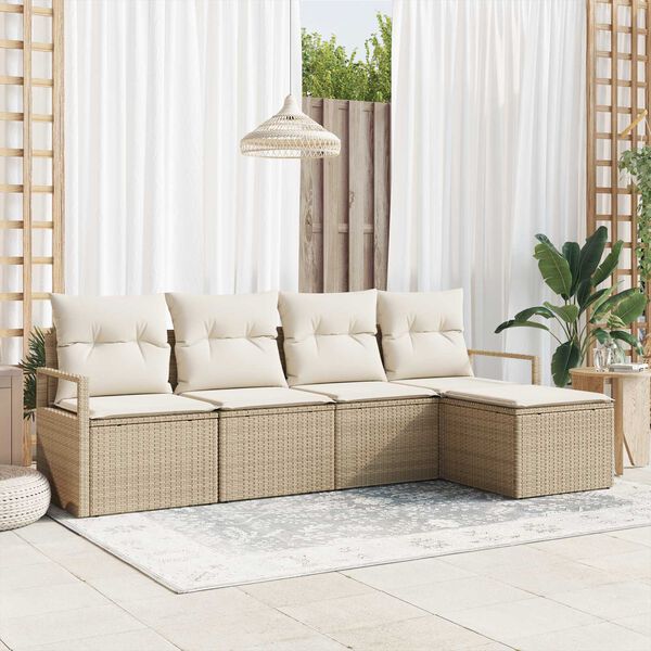 vidaXL Sofa S&aelig;t med pude 5 pcs Beige og creme polyrattan