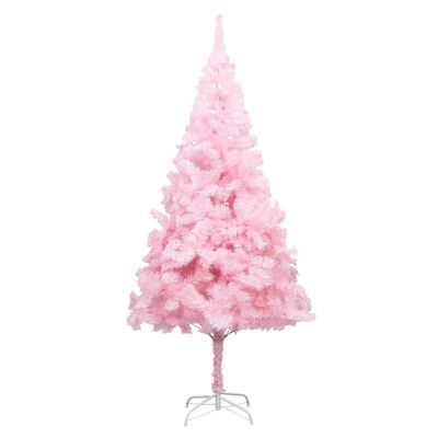 vidaXL kunstigt juletræ med lys og juletræsfod 210 cm PVC lyserød