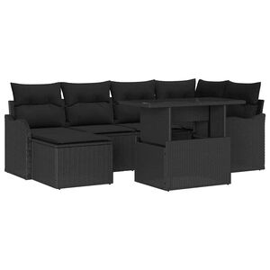 vidaXL Havesofa S&aelig;t med pude 7 pcs Sort Poly rattan