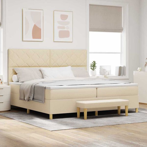 vidaXL Box spring seng med madras Creme 200 x 200 cm Stof