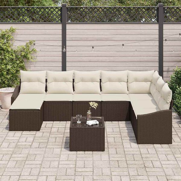 vidaXL Sofa S&aelig;t med pude 9 pcs Brun polyrattan
