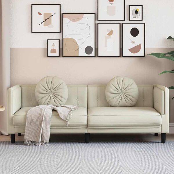 vidaXL 3-personers sofa med hynder velour cremefarvet