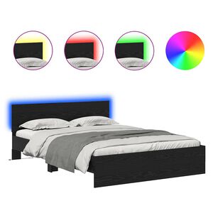 vidaXL Sengestel med hovedg&aelig;rde Sort eg 140 x 190 cm Konstrueret tr&aelig;